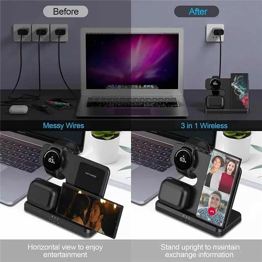 15W 3in1 Qi Wireless Fast Charging Charger Stand for Samsung Galaxy Watch 6/5/4/3/Active Galaxy S23/S22/S21 Ultra /Note Z Fold /Flip 4 Galaxy Buds 15W 3in1 Qi Wireless Fast Charging Charger Stand for Samsung Galaxy Watch 6/5/4/3/Active Galaxy S23/S22/S21 Ultra /Note Z Fold /Flip 4 Galaxy Buds